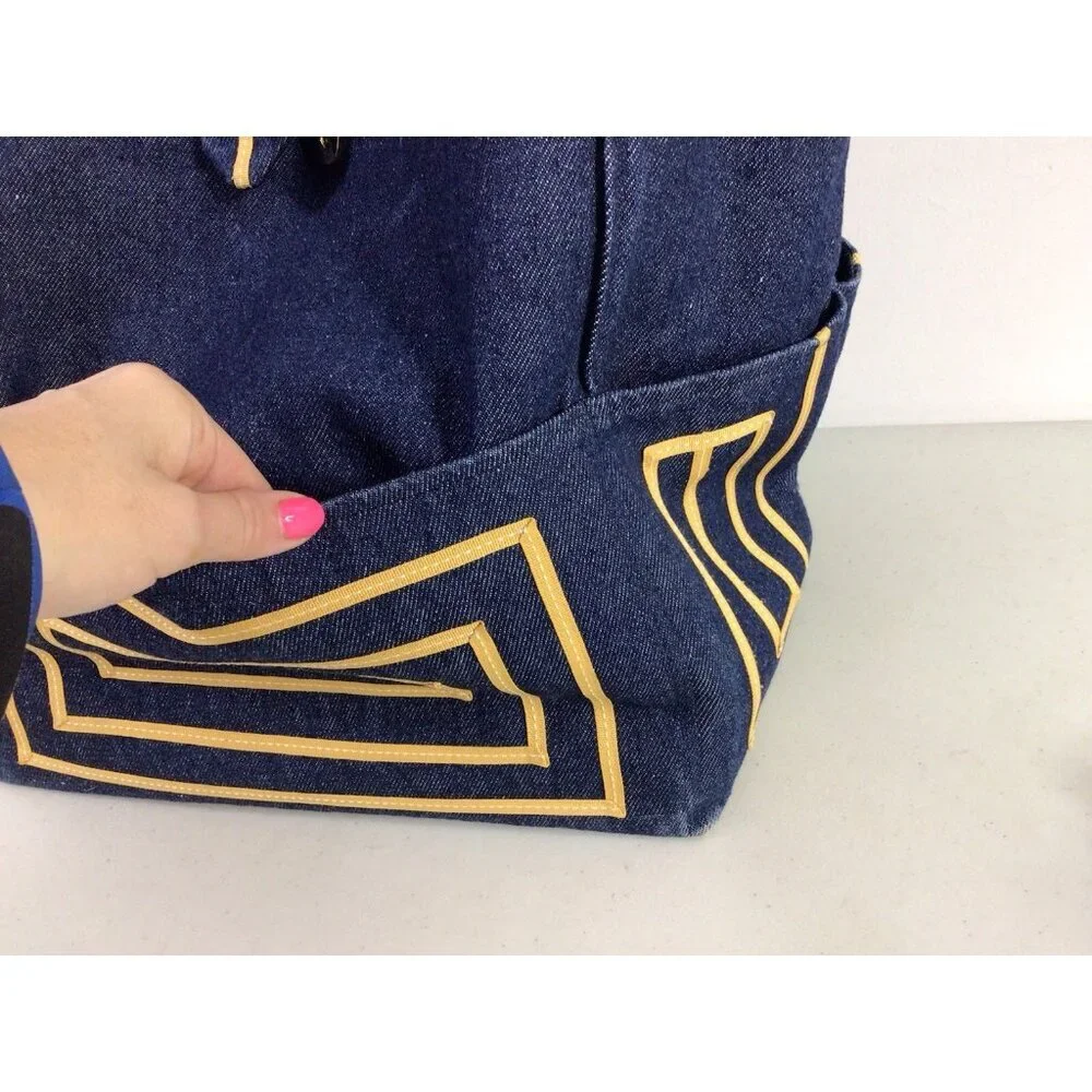 Large Vintage Denim Tote Bag Blue Jean Shoulder Carryall Handbag